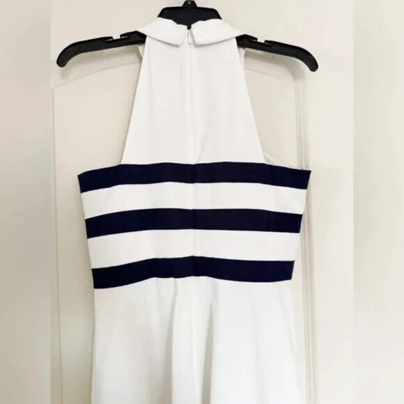 STAUD CAPTAIN IVORY OFF WHITE NAVY BLUE STRIPED HALTER MIDI DRESS SIZE 4 NWT - Picture 11 of 15